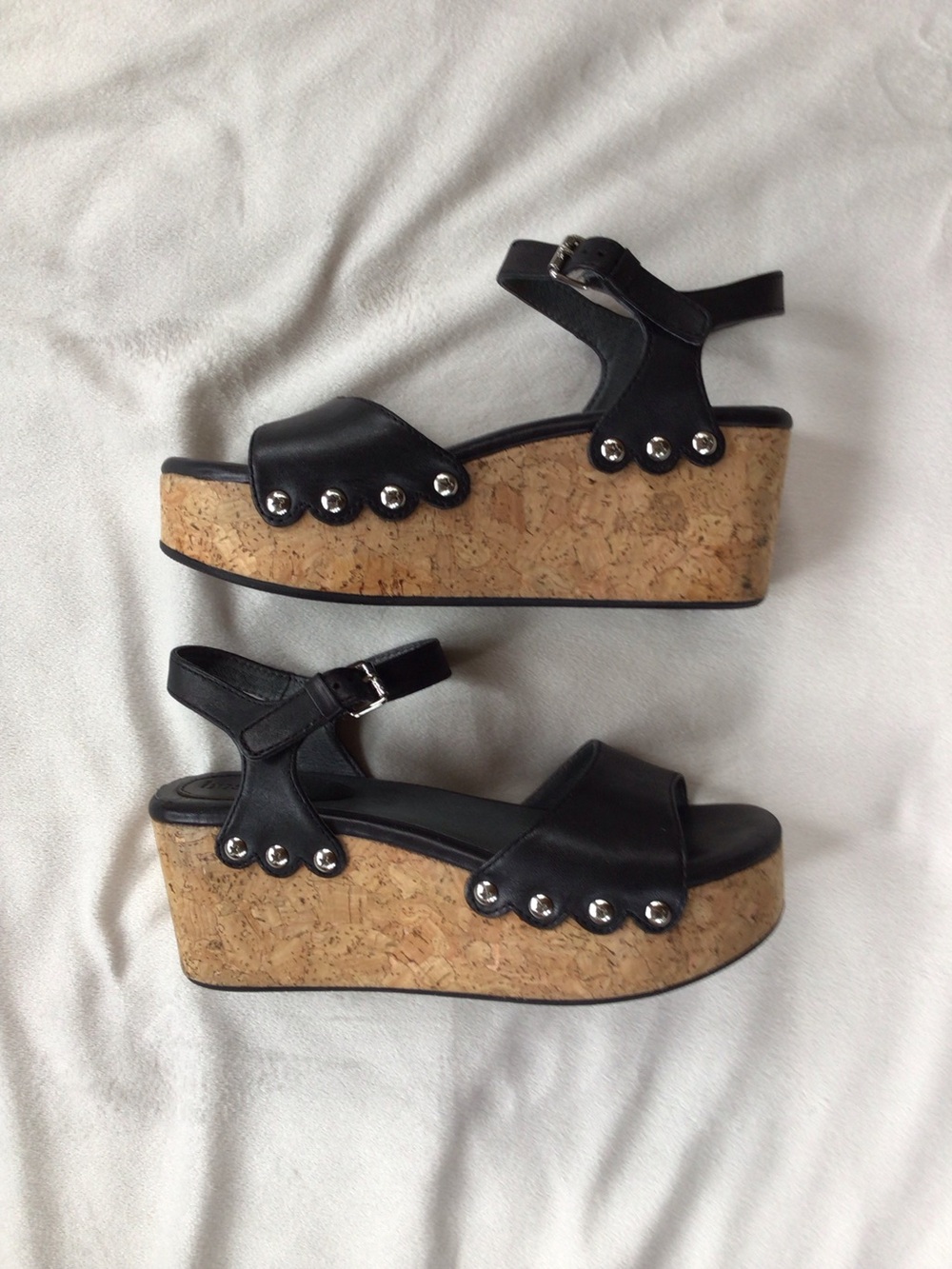 Bussola Black Cork Platform Sandals with Silver Studs SZ 7-1/2. Euro 38.